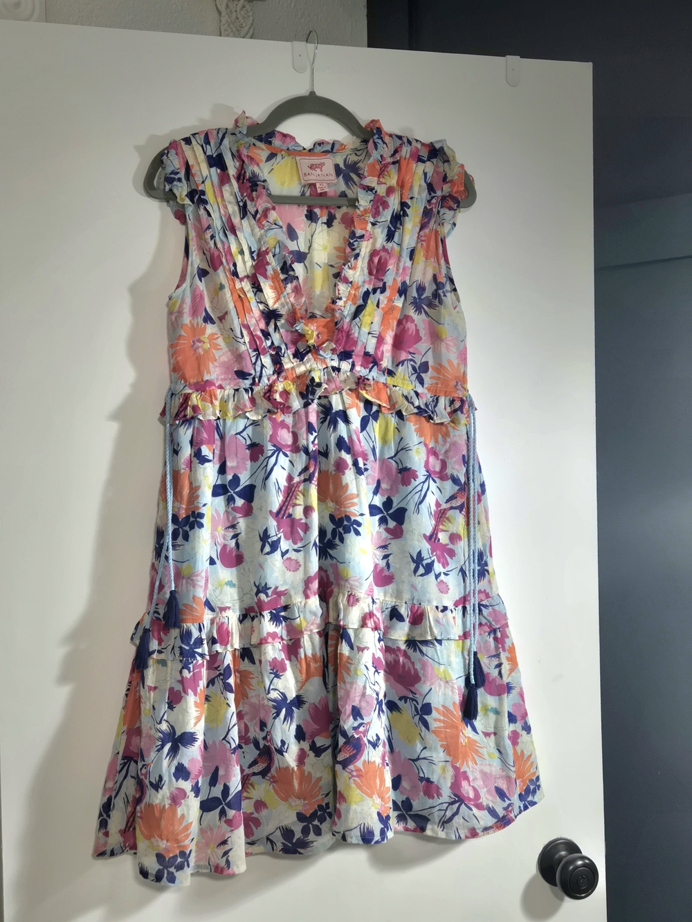 Banjanan Floral Tiered Sundress in Light Blue, Pink, Orange & Navy